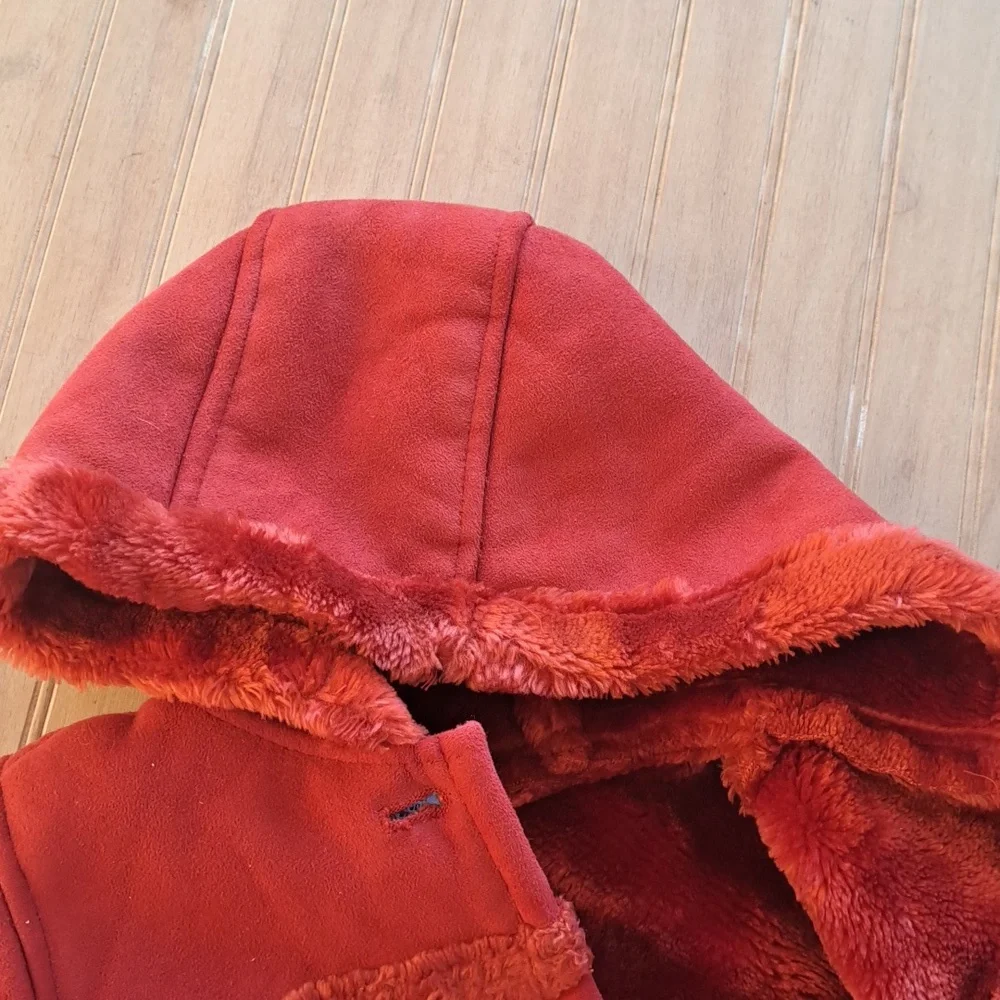 Vintage Baby Gap Red Hooded Faux Shearling Warm Dressy Long Coat 18-24m